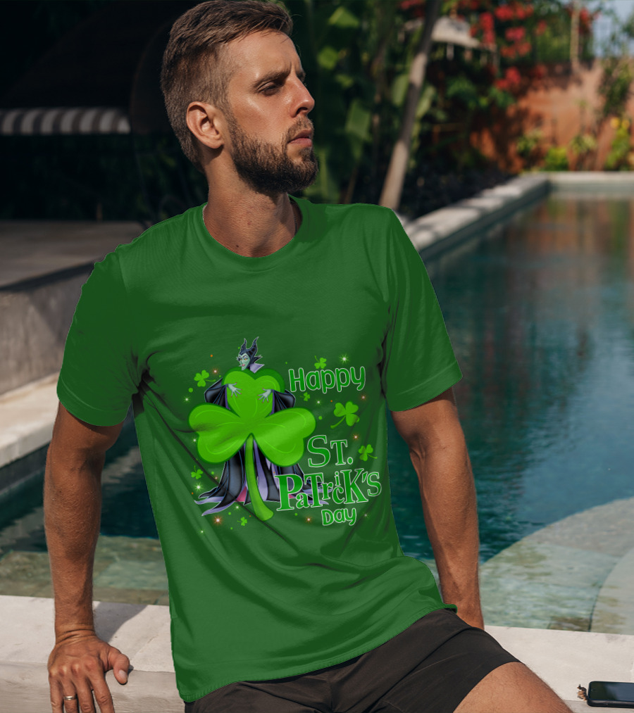 Maleficent Happy St Patrick's Day Shamrock Clover Sparkle T-Shirt