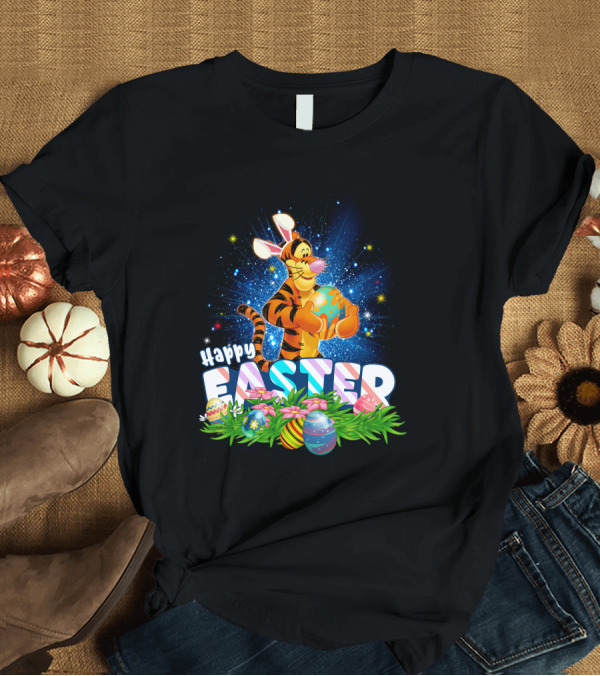 T-Shirt: Tigger Happy Easter with Colorful Eggs and Flowers T-Shirt Tigger Happy Easter with Colorful Eggs and Flowers T-Shirt