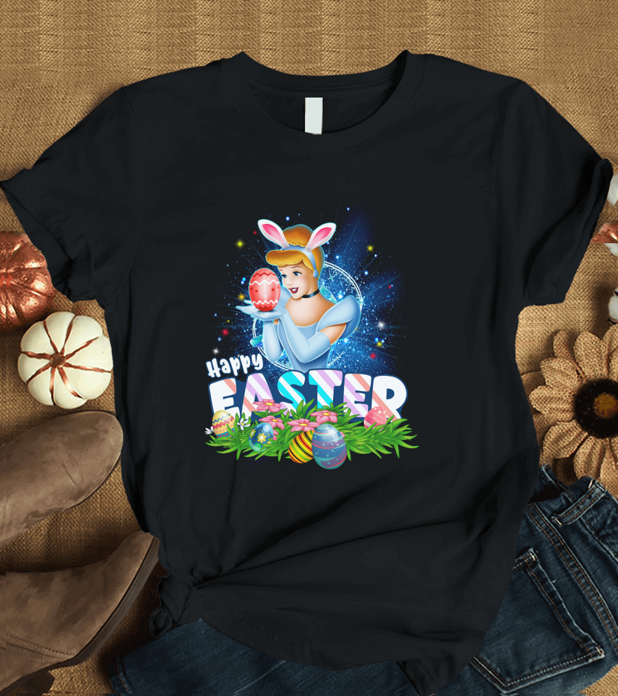 Cinderella Easter Bunny Ears with Colorful Eggs and Flowers T-Shirt