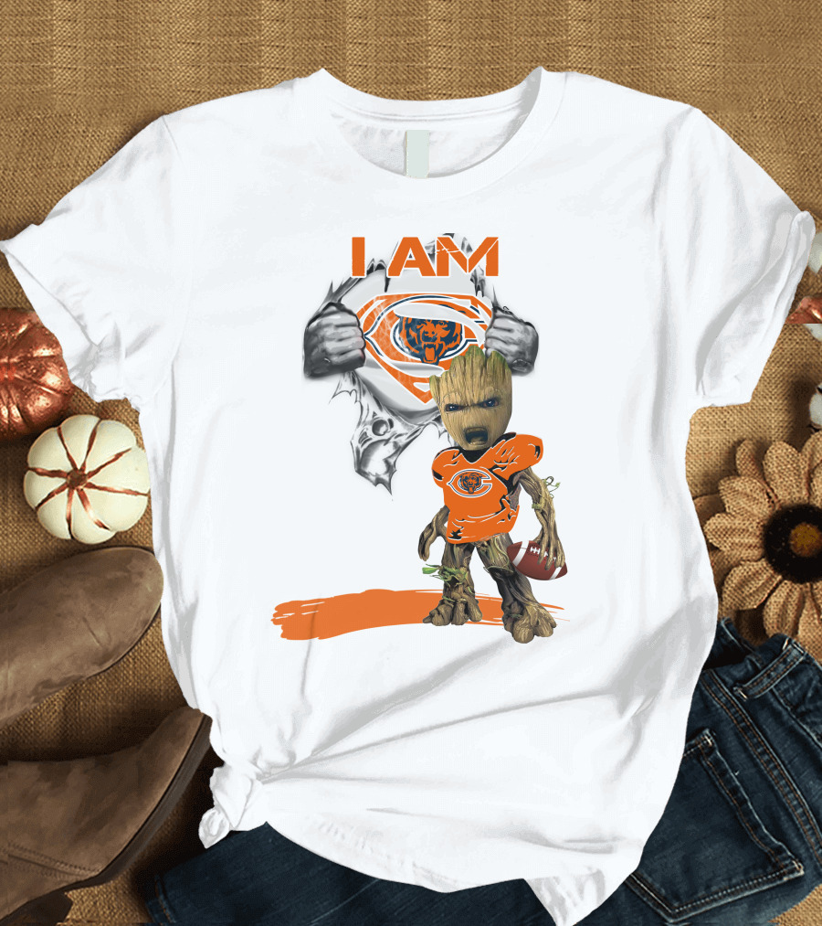 I Am Chicago Bears Baby Groot Football Superman T-Shirt