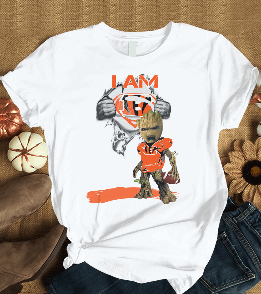 I AM Bengals Baby Groot Superman Football T-Shirt
