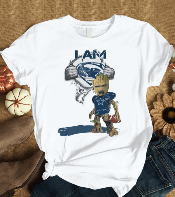 T-Shirt: I Am Cowboys Baby Groot Superman Football T-Shirt I Am Cowboys Baby Groot Superman Football T-Shirt