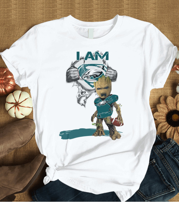 T-Shirt: I Am Eagles Baby Groot Superman Football Fan T-Shirt I Am Eagles Baby Groot Superman Football Fan T-Shirt