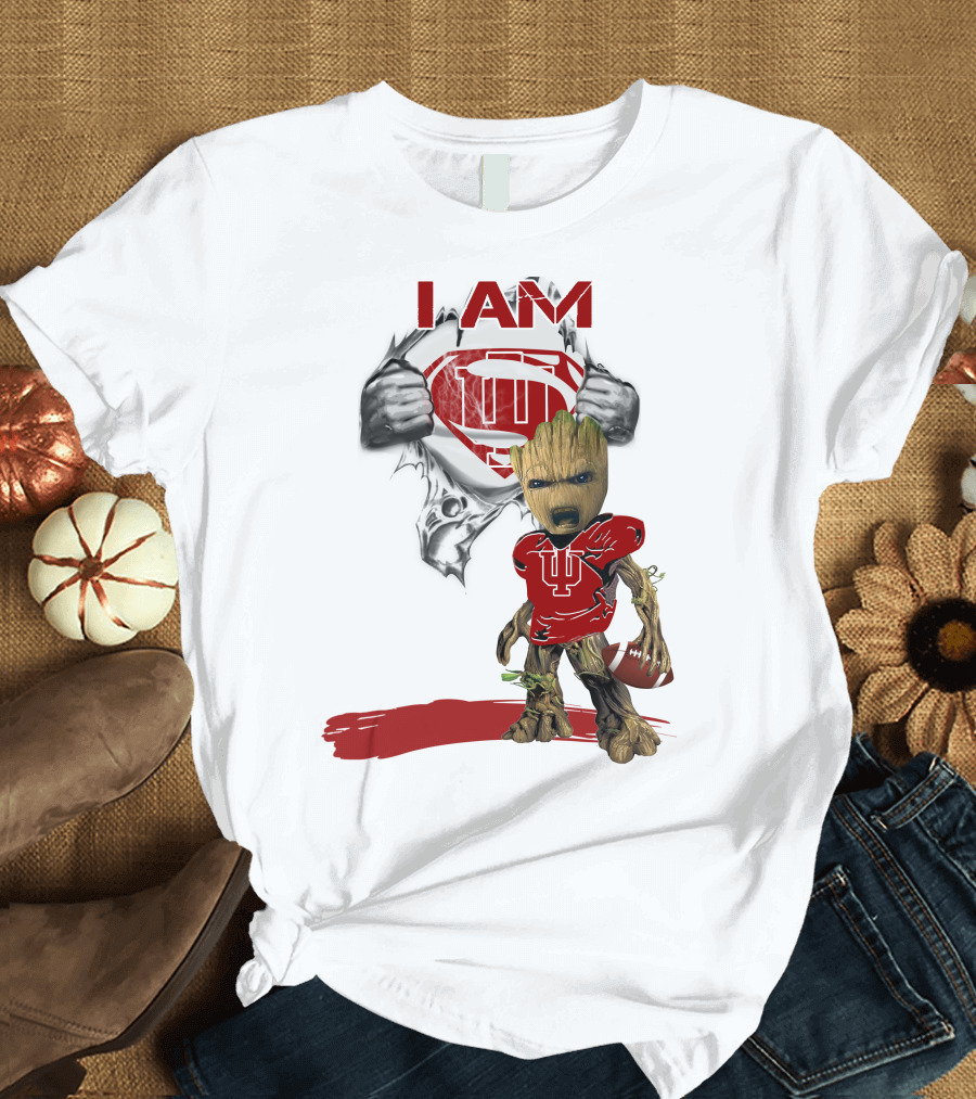 I AM Hoosiers Baby Groot Superman Football T-Shirt