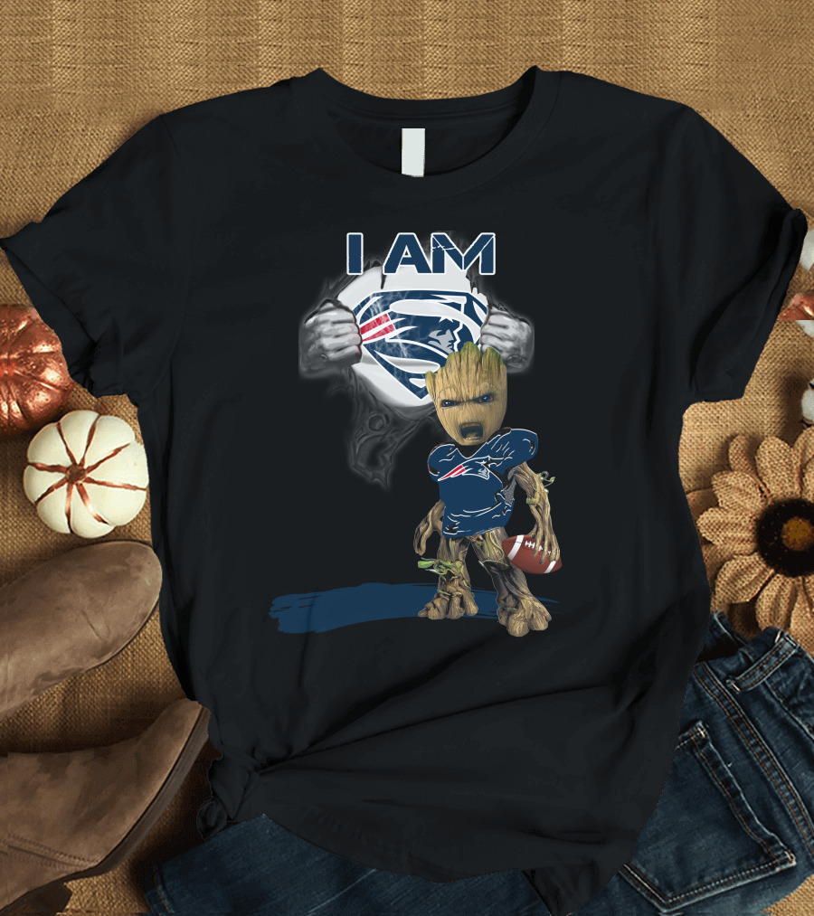 I AM Patriots Baby Groot Superman Football Fan T-Shirt
