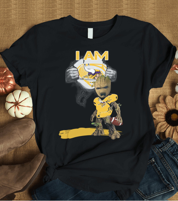 T-Shirt: I AM Vikings Baby Groot Superman Football Fusion T-Shirt I AM Vikings Baby Groot Superman Football Fusion T-Shirt
