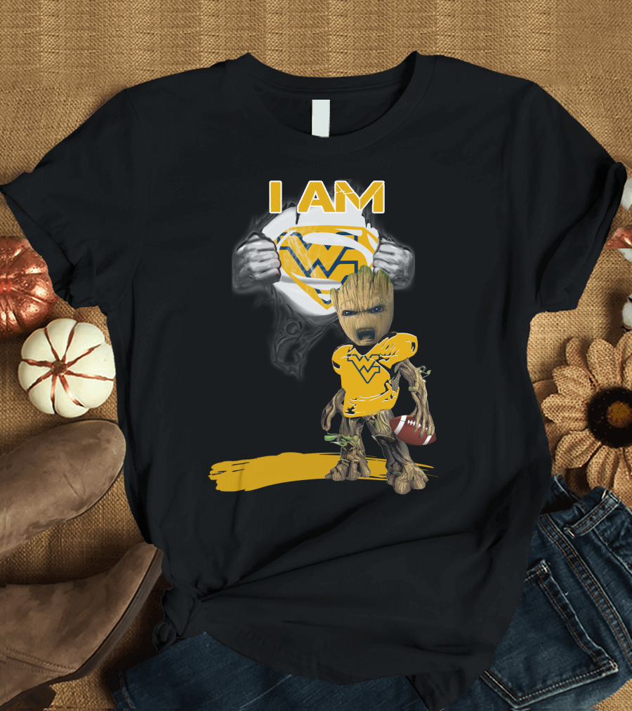 West Virginia Baby Groot Superman Football T-Shirt