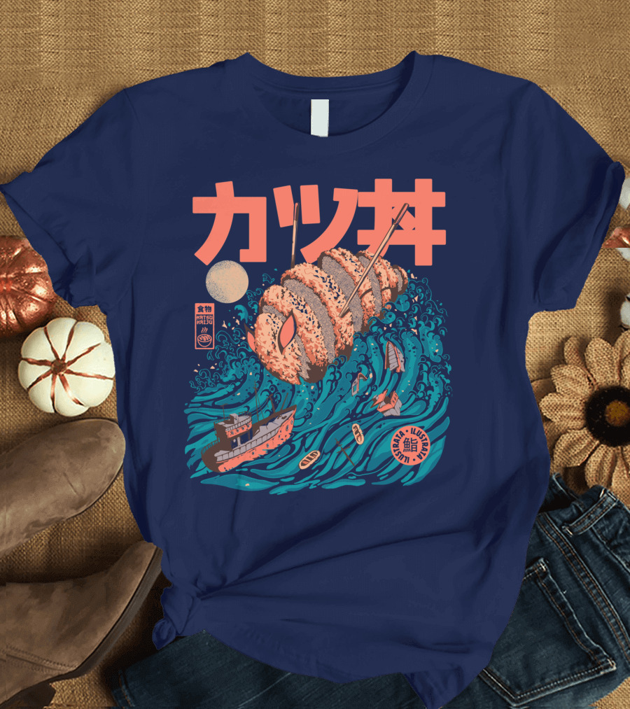 Katsuju Active Sushi Ship Tsunami Katakana Japan Illustration Lunatic Sushi T-Shirt