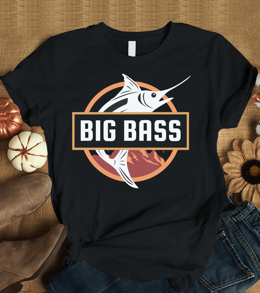 BIG BASS Marlin Jumping Over Mountains In Circle T-Shirt
