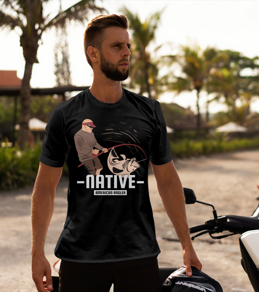 Native Fisherman Catching Fish With Rod And Reel T-Shirt