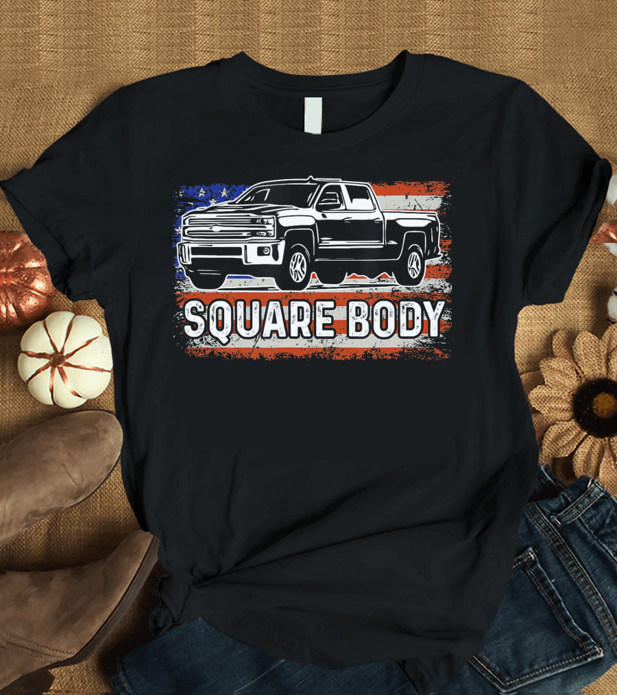 Patriotic American Flag Square Body Truck T-Shirt