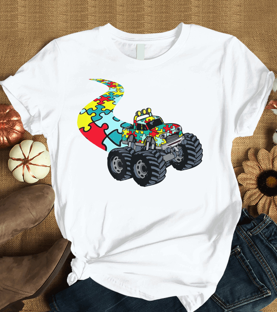Autism Awareness Puzzle Piece Monster Truck for Boys T-Shirt