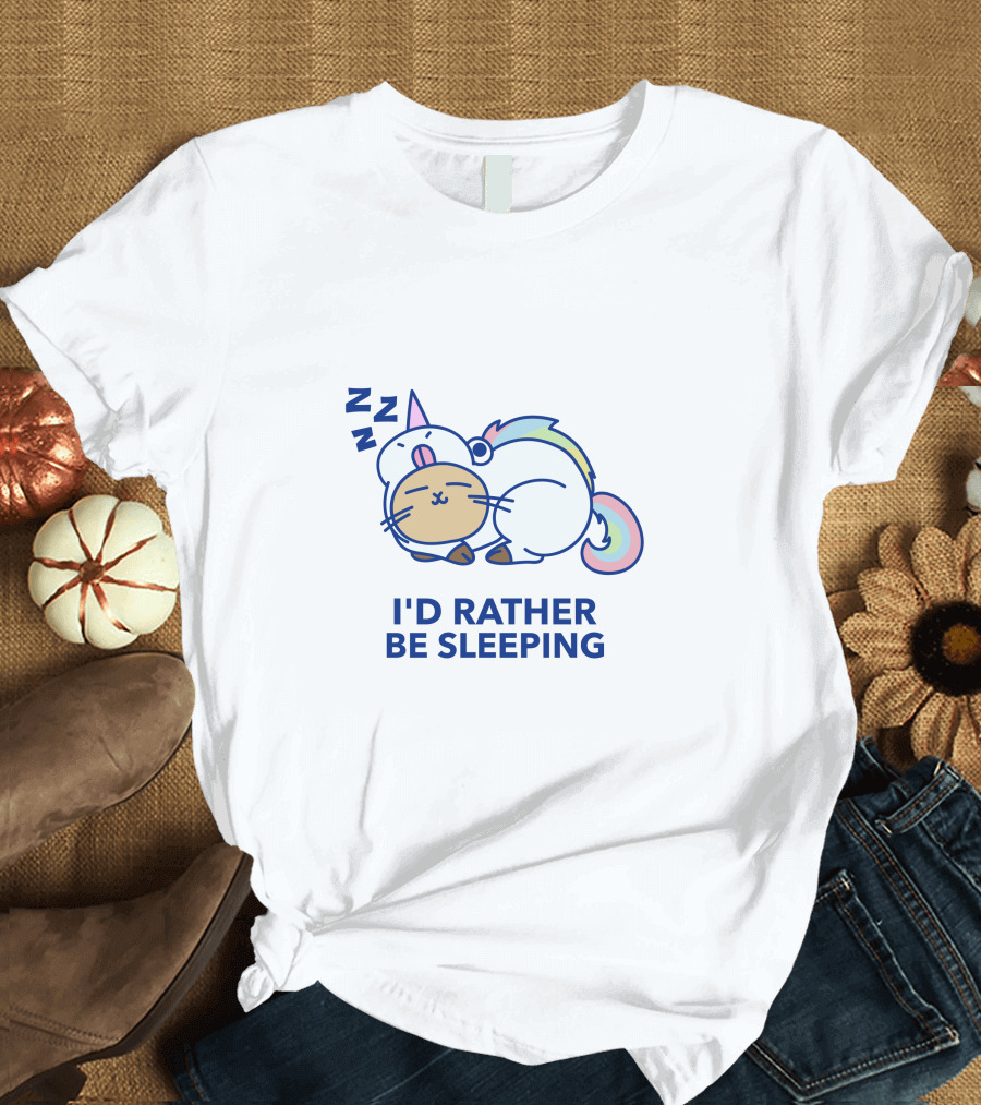I'd Rather Be Sleeping Unicorn Cat ZZZ T-Shirt