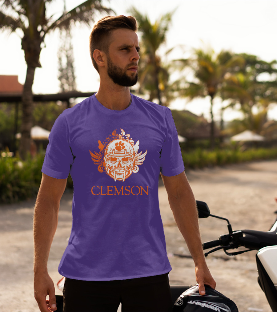 Clemson Tigers Skull Helmet With Wings T-Shirt