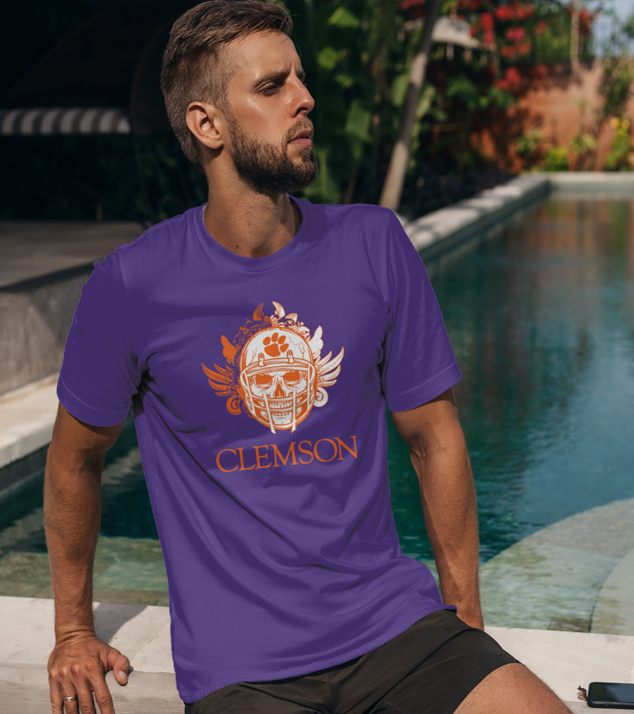 Clemson Tigers Skull Helmet With Wings T-Shirt