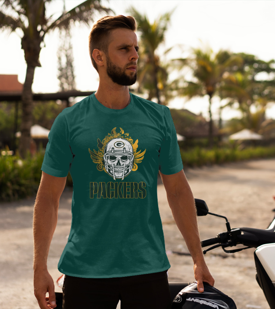 Packers Skull Helmet With Green Bay Logo Elements T-Shirt
