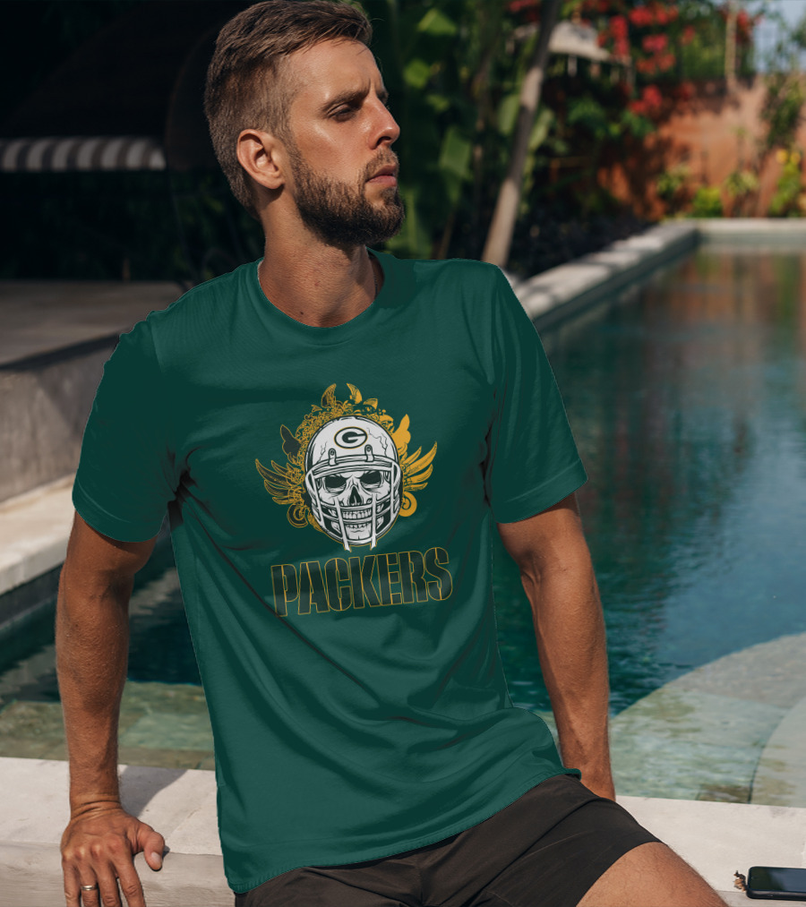 Packers Skull Helmet With Green Bay Logo Elements T-Shirt