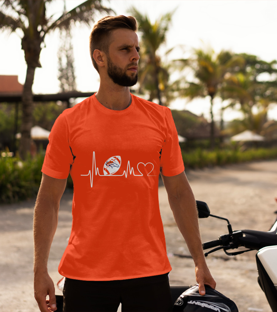 Denver Broncos Heartbeat Football Icon T-Shirt