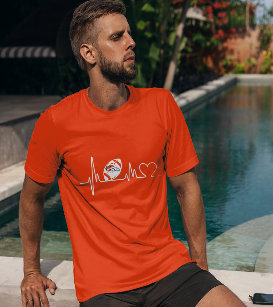 Denver Broncos Heartbeat Football Icon T-Shirt