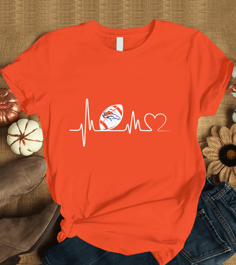 Denver Broncos Heartbeat Football Icon T-Shirt