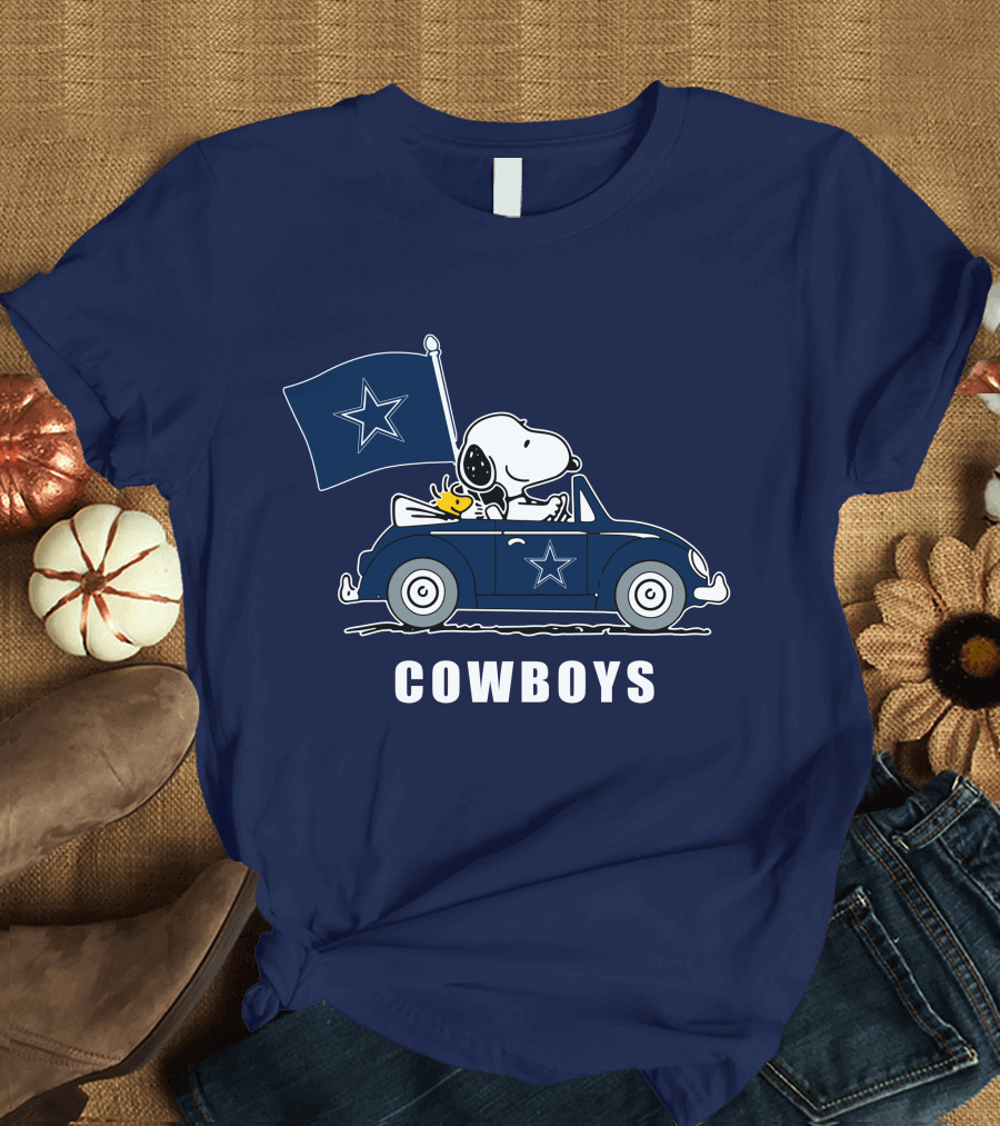 Cowboys Snoopy Dallas Cowboys Flag Peanuts Woodstock Car Blue Star T-Shirt