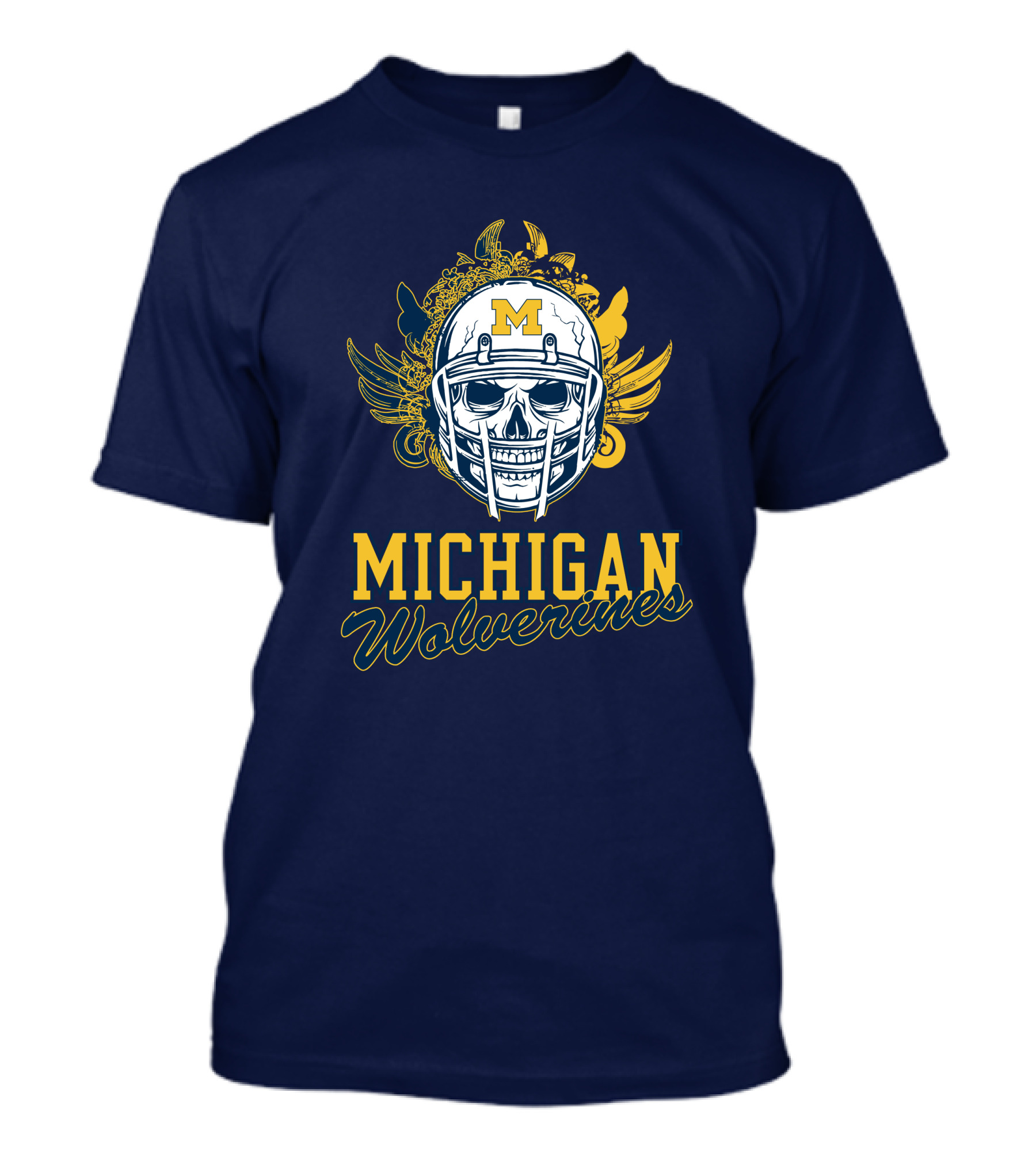 Michigan Wolverines Skull Helmet With Floral Wings T-Shirt