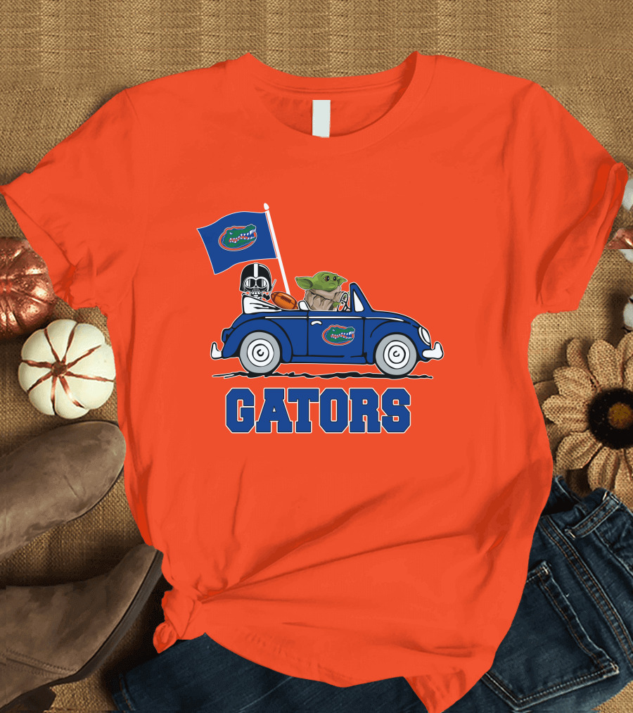 Florida Gators Darth Vader Baby Yoda Driving Car Star Wars Football T-Shirt