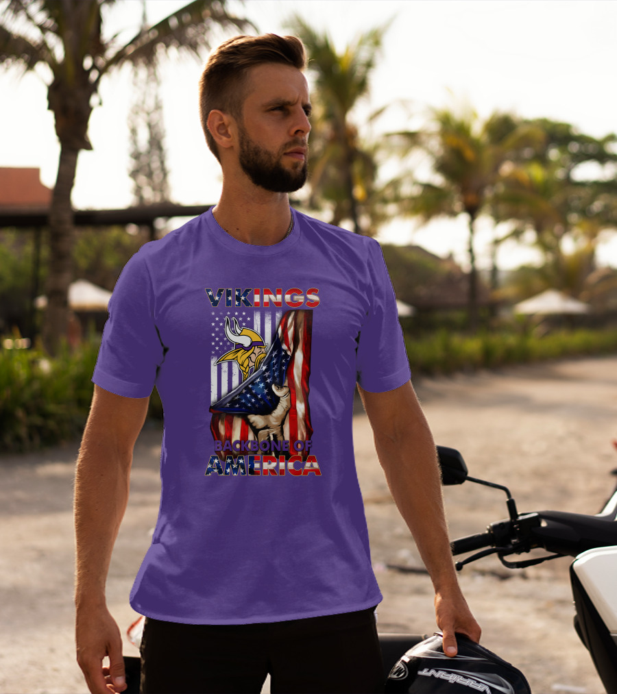 Vikings Backbone Of America Flag And Helmet T-Shirt