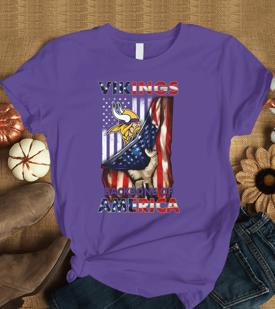 Vikings Backbone Of America Flag And Helmet T-Shirt
