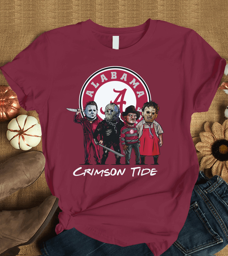 Alabama Crimson Tide Halloween The Slasher Squad Teams Freddy Jason Michael Myers T-Shirt