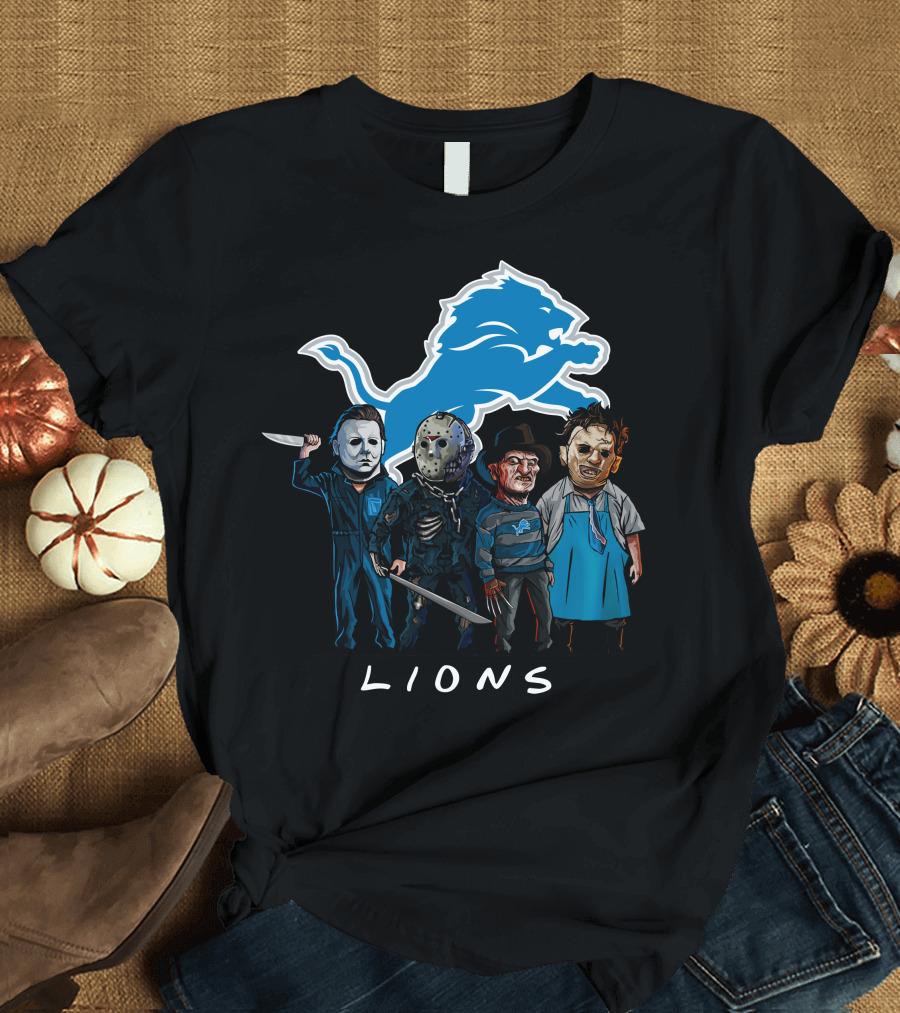 Detroit Lions Halloween Horror Characters Team Squad T-Shirt