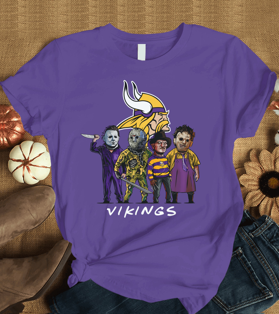 Minnesota Vikings Halloween Horror Icons Team Squad T-Shirt