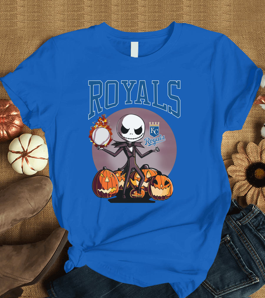Royals Kansas City Halloween Jack Skellington Baseball Jack-o'-Lanterns T-Shirt