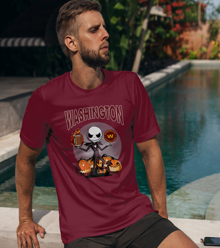 Washington Football Team Jack Skellington Halloween Pumpkins Football T-Shirt
