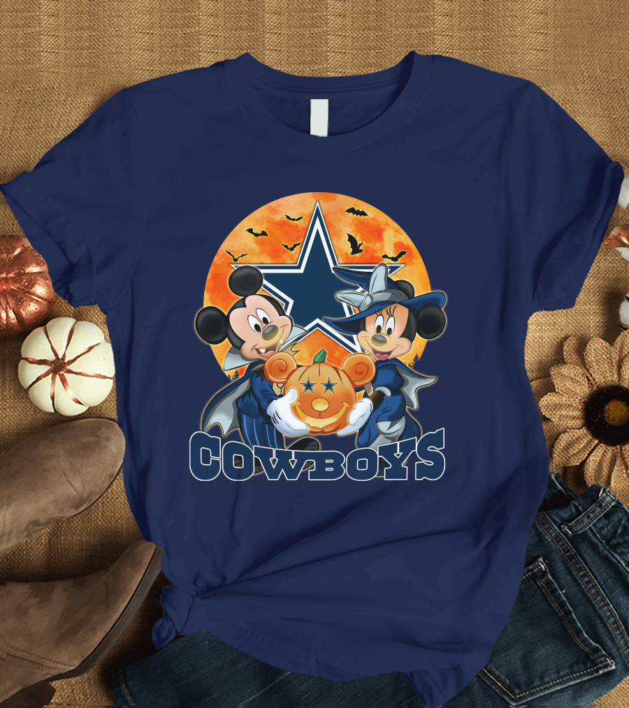 Cowboys Halloween Mickey Mouse and Minnie Mouse with Pumpkin Dallas T-Shirt