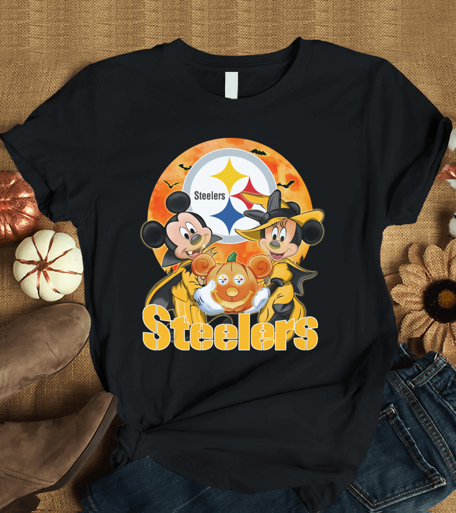 Steelers Mickey Mouse Minnie Mouse Halloween Pumpkin T-Shirt