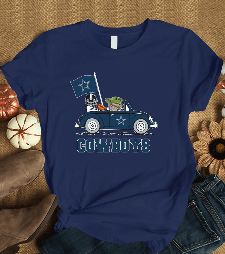 Dallas Cowboys Darth Vader Baby Yoda Driving Star Wars Cowboys Car T-Shirt