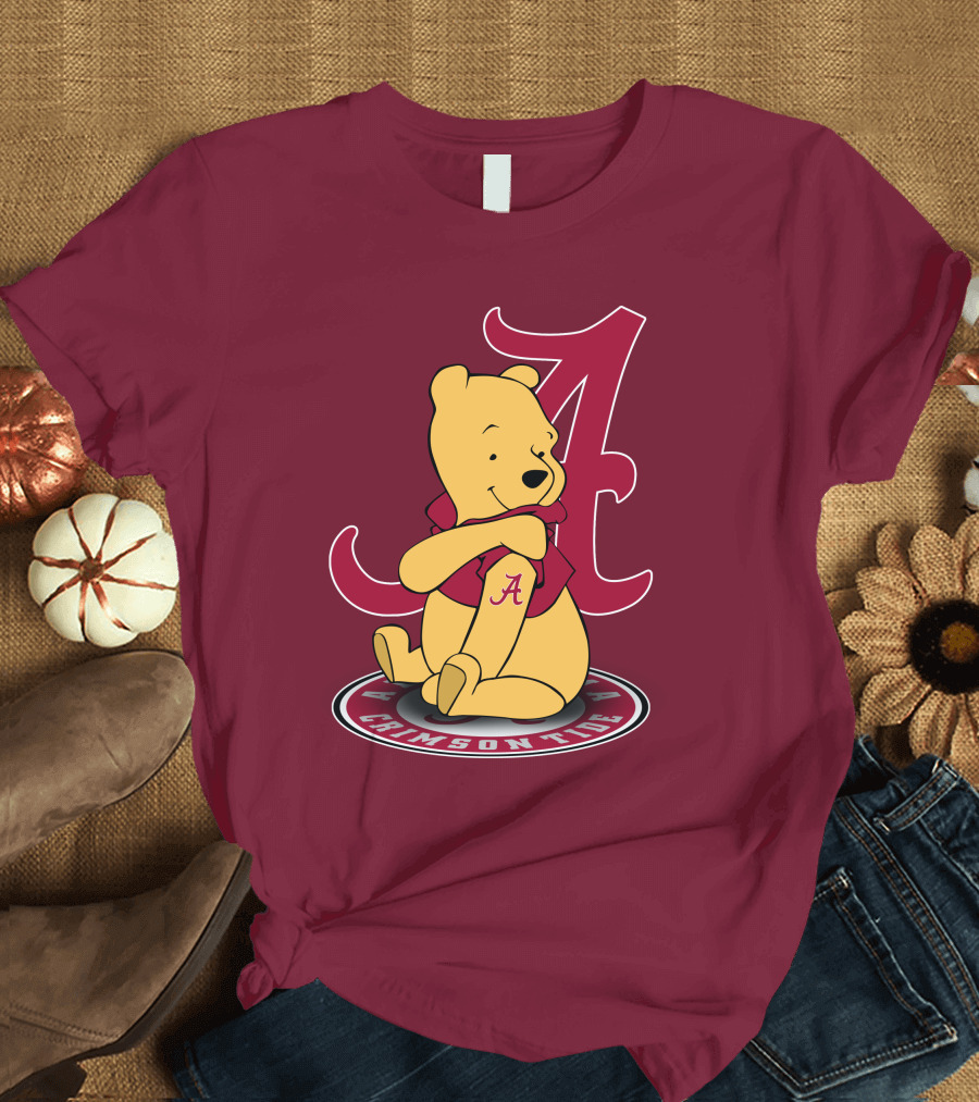Alabama Crimson Tide Pooh Bear Sitting with Crimson T-Shirt