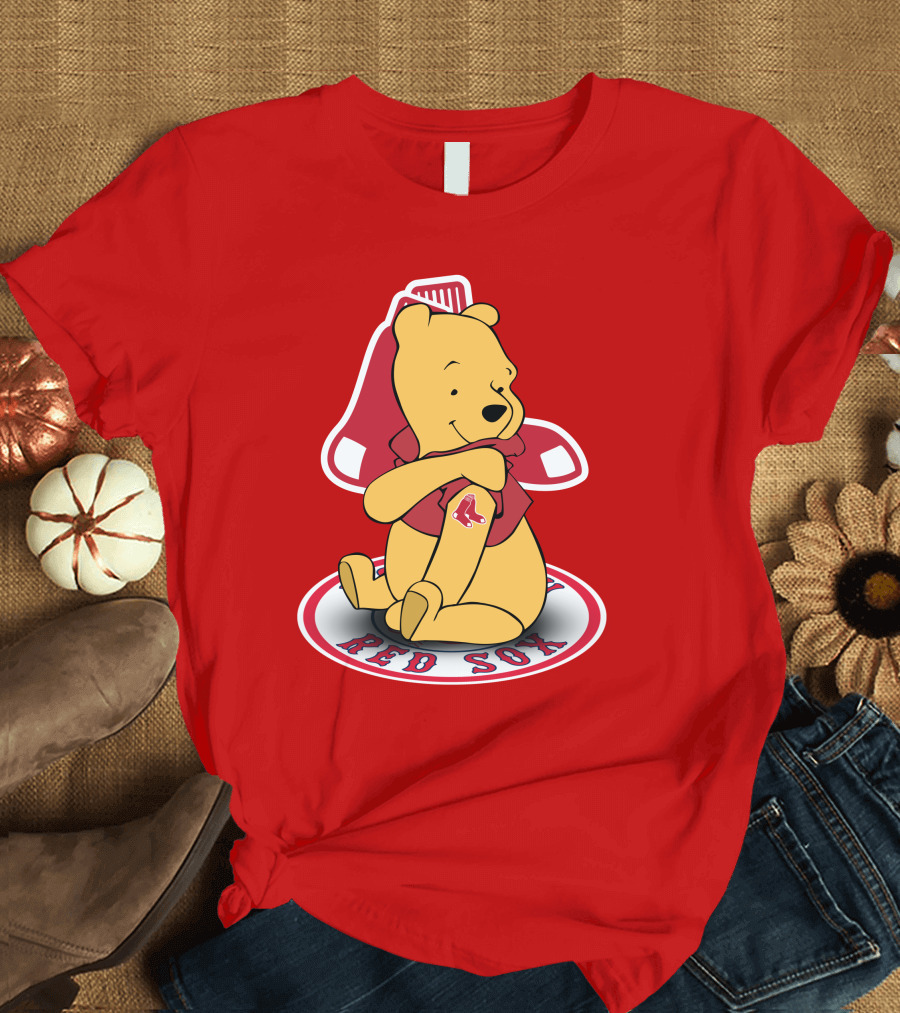 Boston Red Sox Winnie the Pooh Hugging Baseball T-Shirt