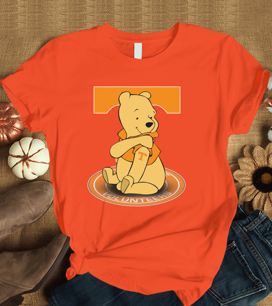 Tennessee Volunteers Winnie the Pooh Sitting with Orange T-Shirt and Big T T-Shirt