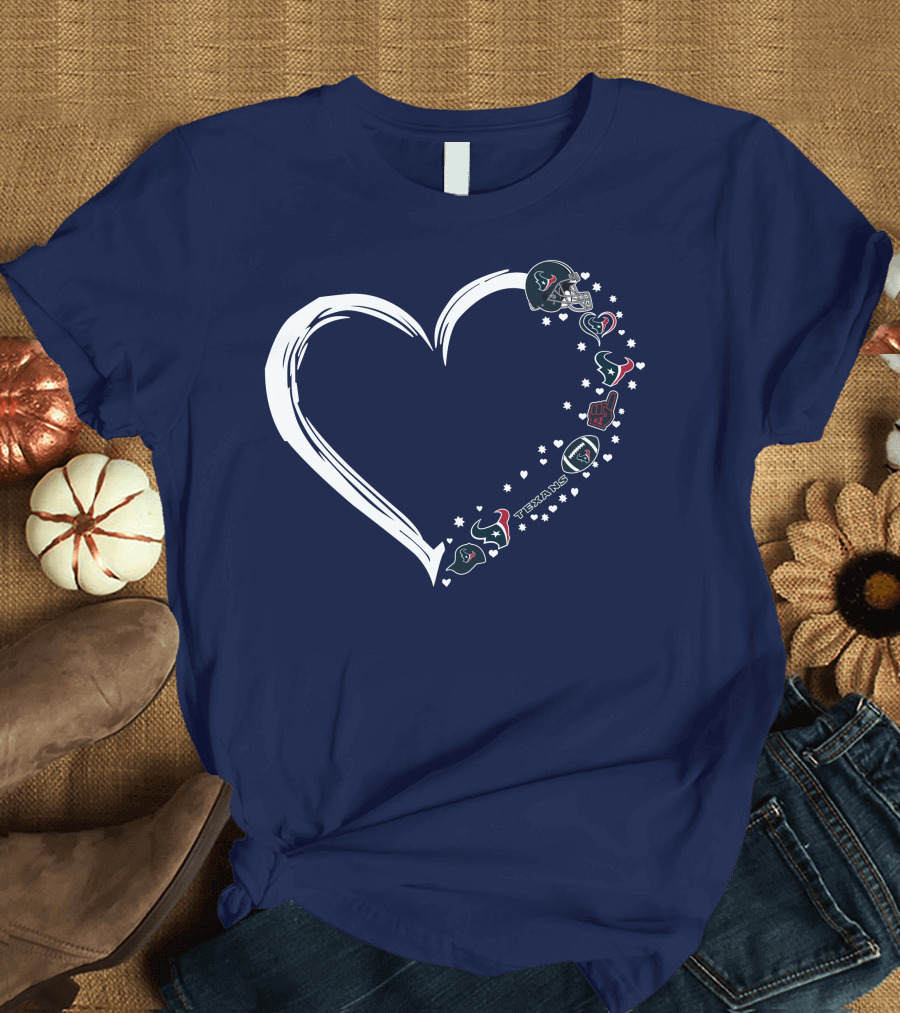 Houston Texans #1 Fan Heart Helmet Stars Football Icons T-Shirt