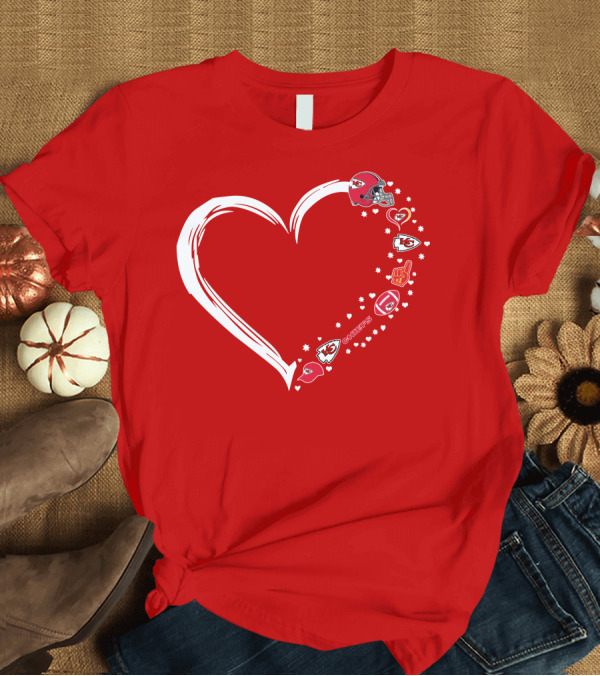T-Shirt: Kansas City Chiefs Fan Heart Helmet Football Stars Chiefs T-Shirt Kansas City Chiefs Fan Heart Helmet Football Stars Chiefs T-Shirt