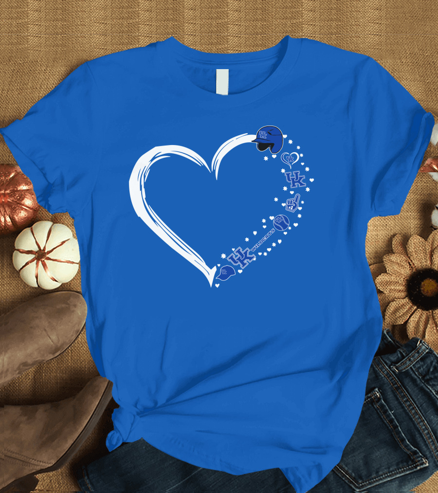 Heart-Shaped Kentucky Wildcats #1 Fan Symbol with UK Logos and Sports Icons T-Shirt