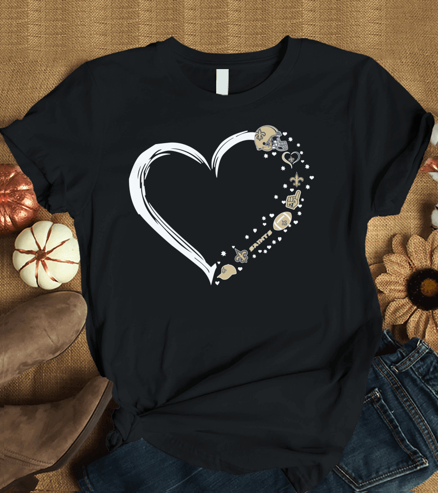 New Orleans Saints Heart Fan Helmet Logo Football Fleur-de-Lis Stars T-Shirt