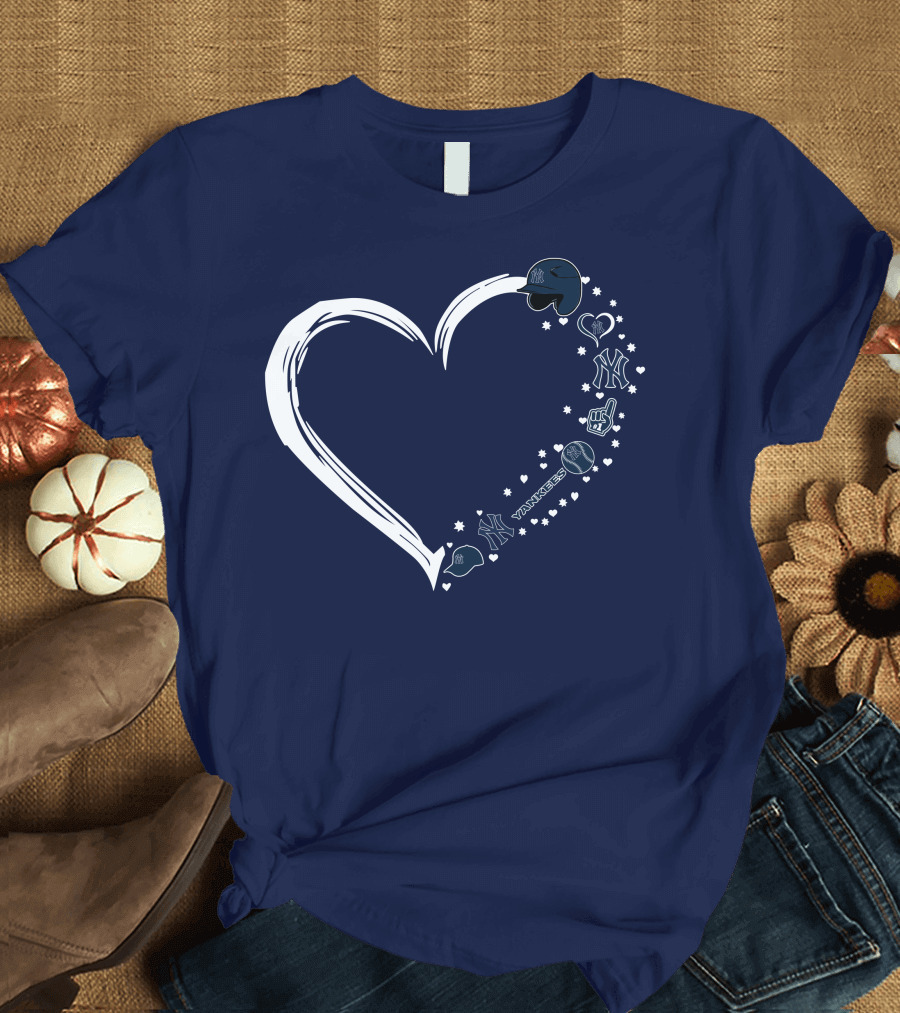 New York Yankees Heart Design with Helmets T-Shirt