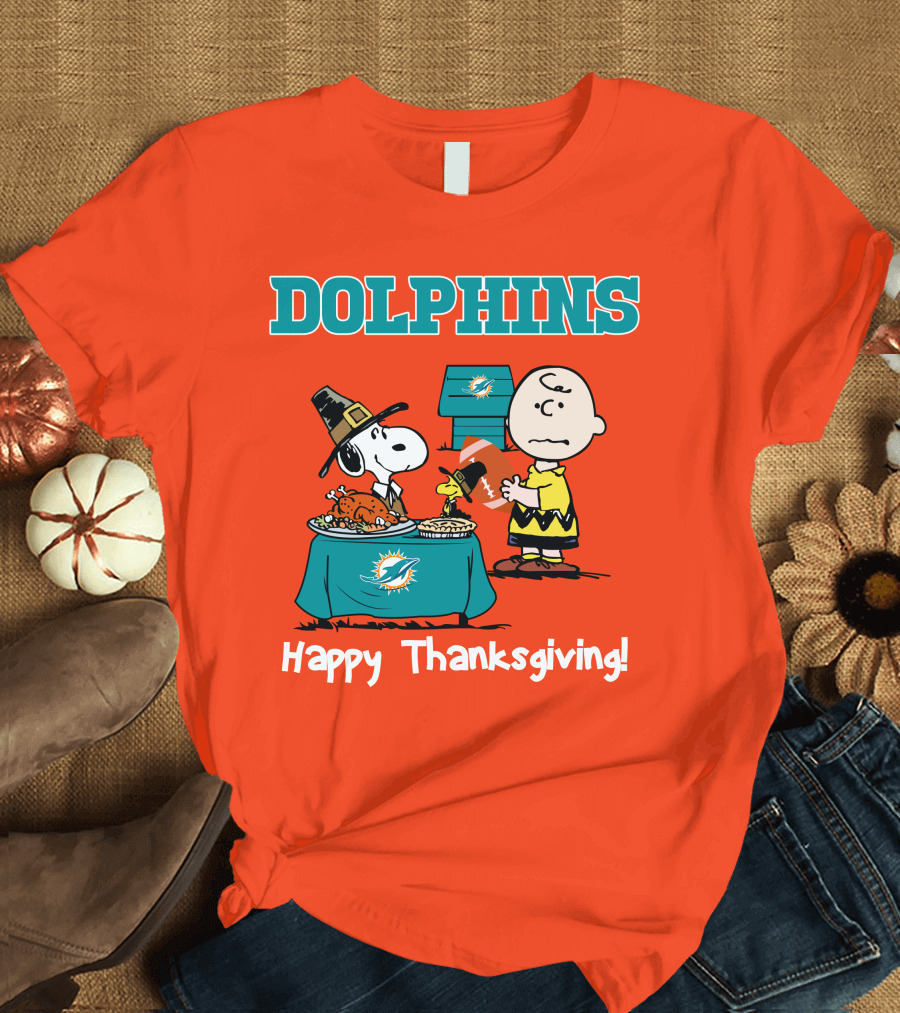 Dolphins Snoopy Charlie Brown Happy Thanksgiving Miami T-Shirt
