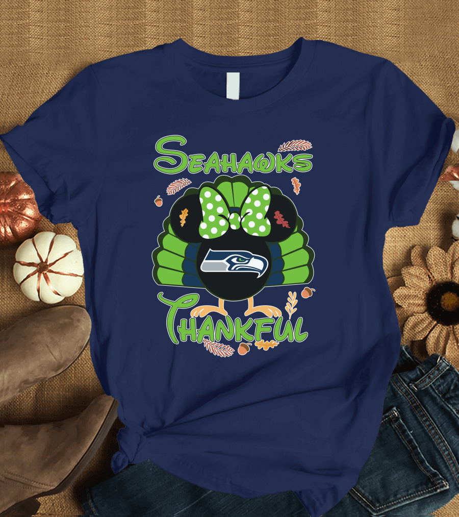 Seahawks Thankful Thanksgiving Minnie Icon Football T-Shirt