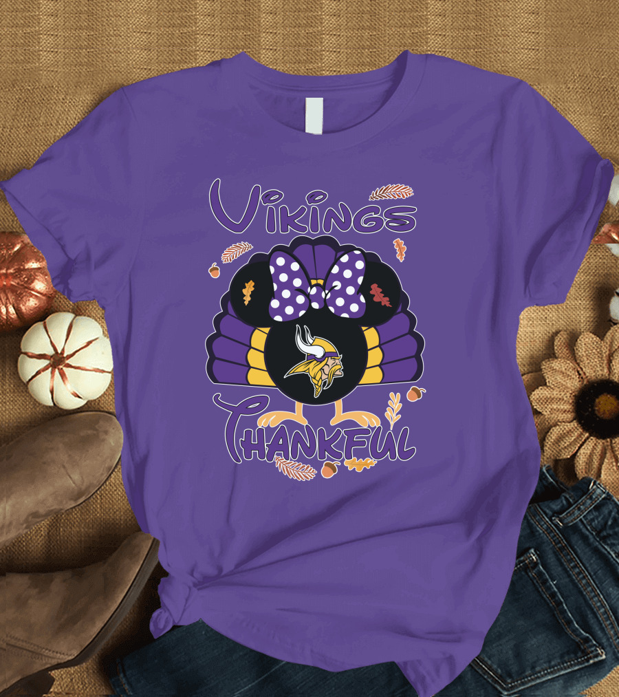 Vikings Thankful Turkey Minnie Thanksgiving T-Shirt