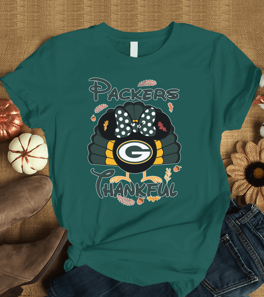 Packers Thankful Turkey with Polka Dot Bow Thanksgiving T-Shirt