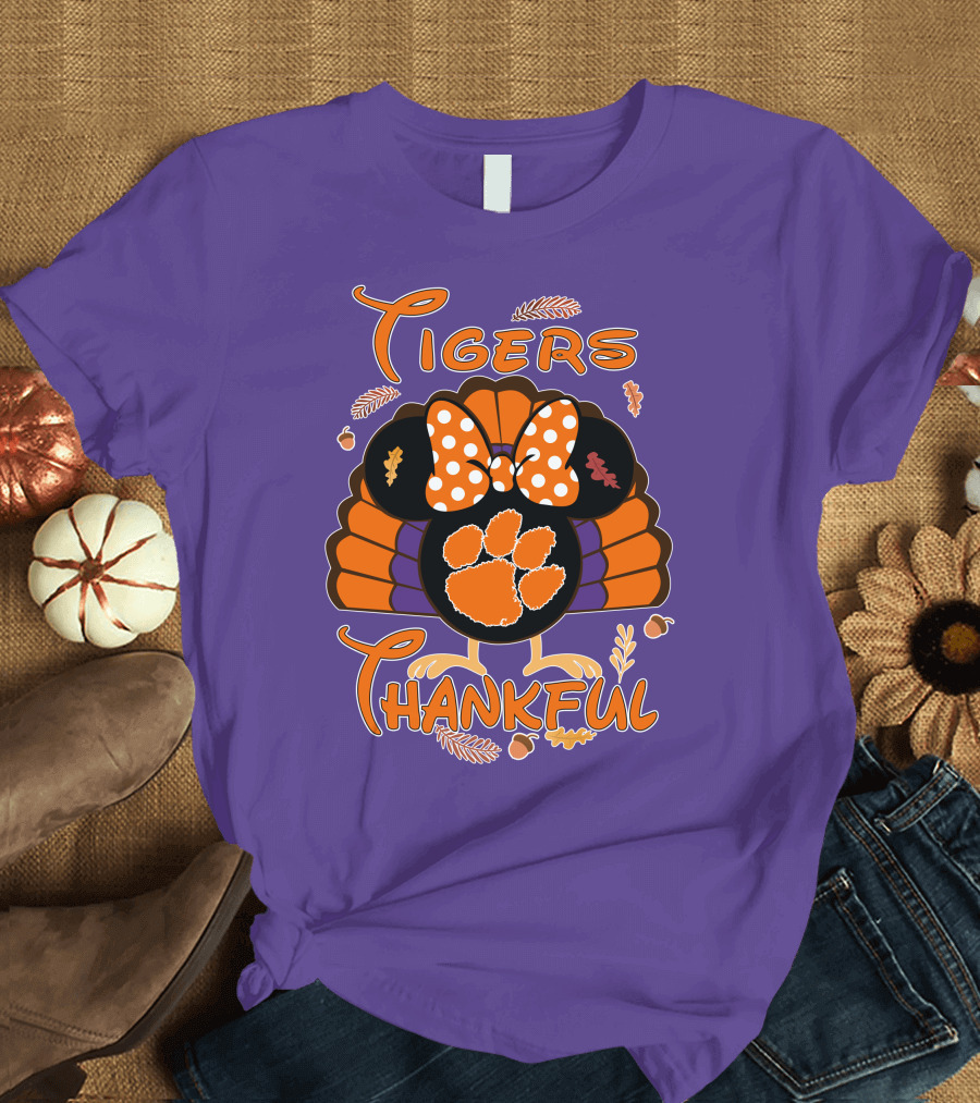 Tigers Thankful Clemson Minnie Thanksgiving T-Shirt